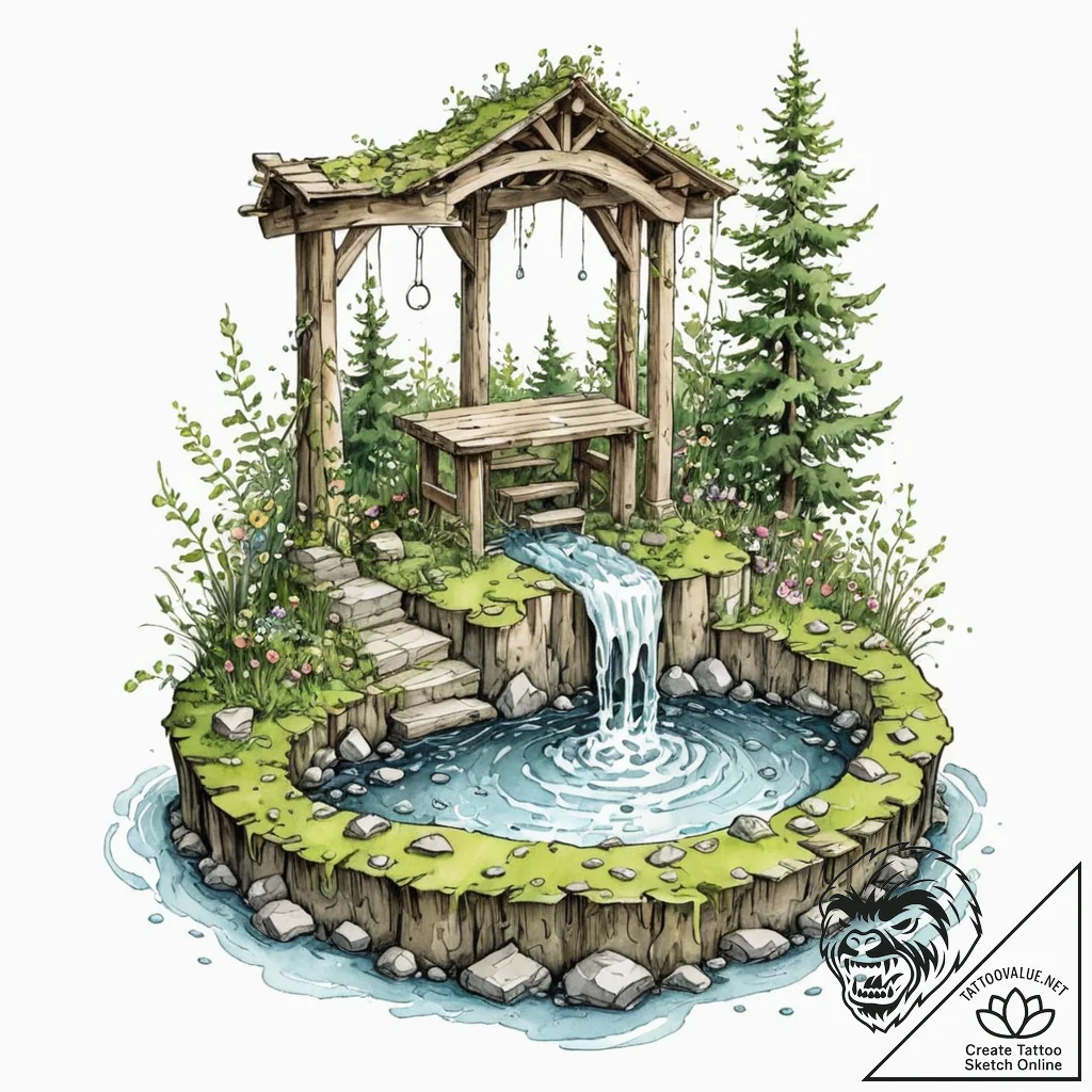 Tattoo sketch, wishing well of wi-fi signals,... - tattoo sketch (№1752355686_0, 12.07.2025 21:28) — tattoovalue.net