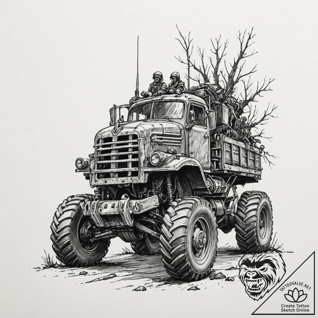Tattoo sketch, juggernaut of time, a massive,... - tattoo sketch (№1752355772_0, 12.07.2025 21:29) — tattoovalue.net