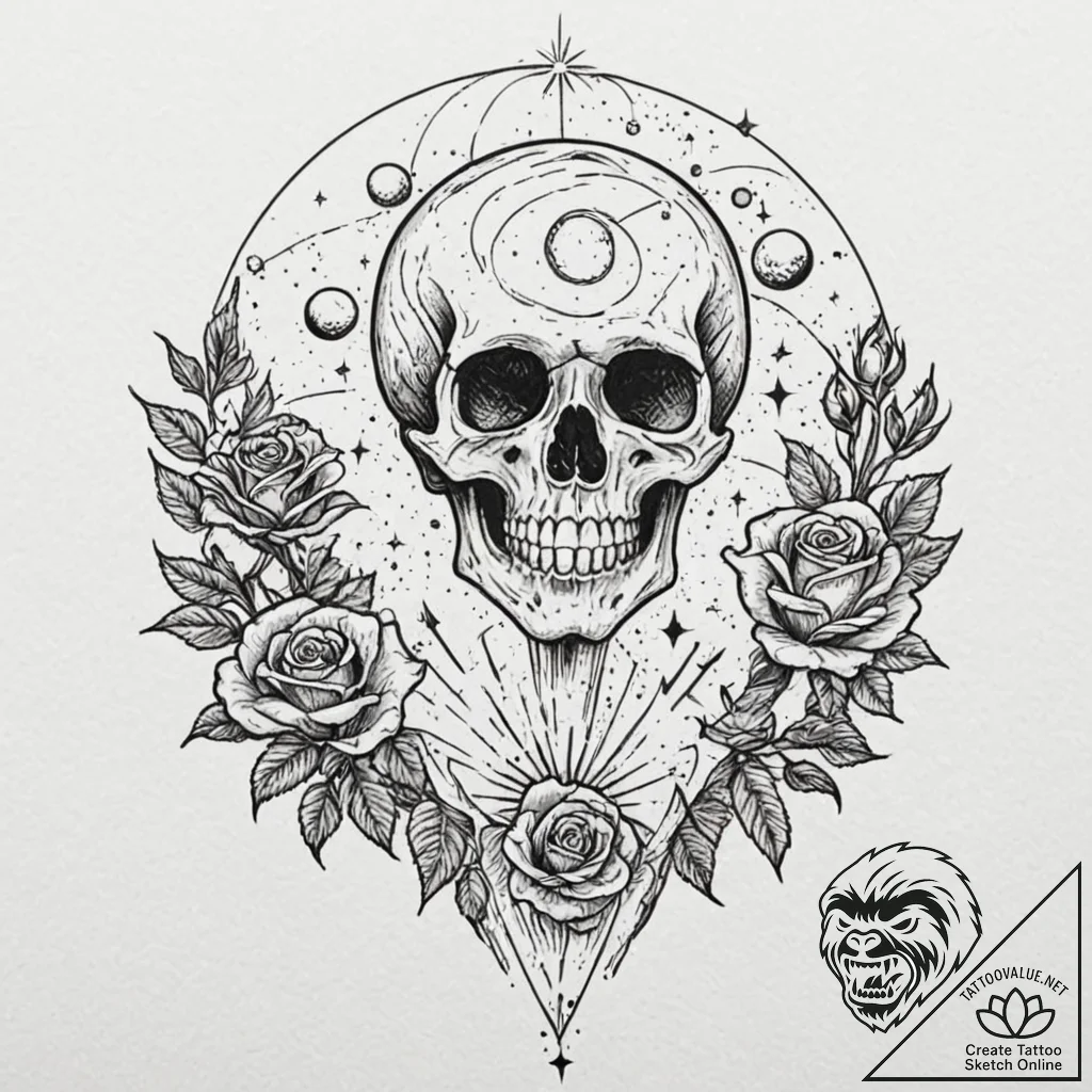 Tattoo sketch, galactic gardener, a serene fi... - tattoo sketch (№1752355856_0, 12.07.2025 21:30) — tattoovalue.net