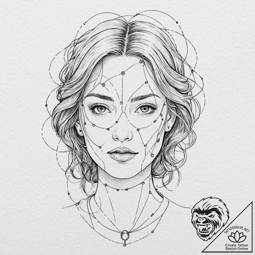 Tattoo sketch, face of the algorithm, a gende... - tattoo sketch (№1752356531_0, 12.07.2025 21:42) — tattoovalue.net