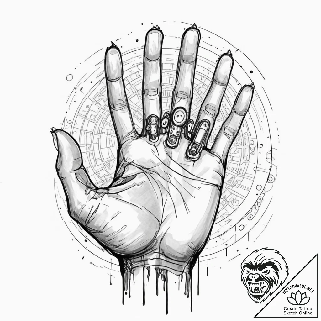 Tattoo sketch, utopian architect's hand, a st... - tattoo sketch (№1752356617_0, 12.07.2025 21:43) — tattoovalue.net