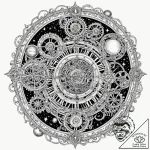 Tattoo sketch, cosmic clockwork: an intricate… – tattoo sketch (№1752356872_0, 12.07.2025 21:47) — tattoovalue.net
