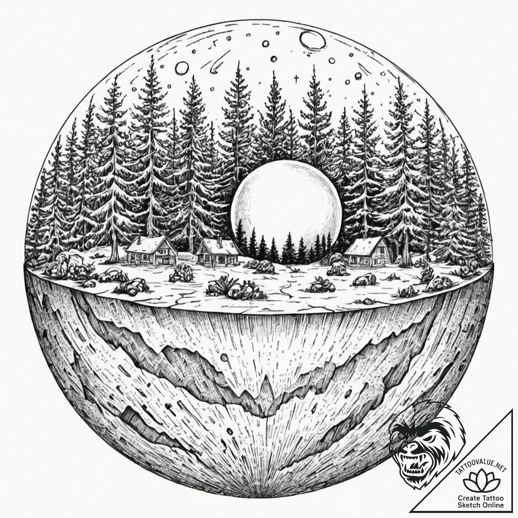 Tattoo sketch, layered reality orb, a transpa... - tattoo sketch (№1752356957_0, 12.07.2025 21:49) — tattoovalue.net