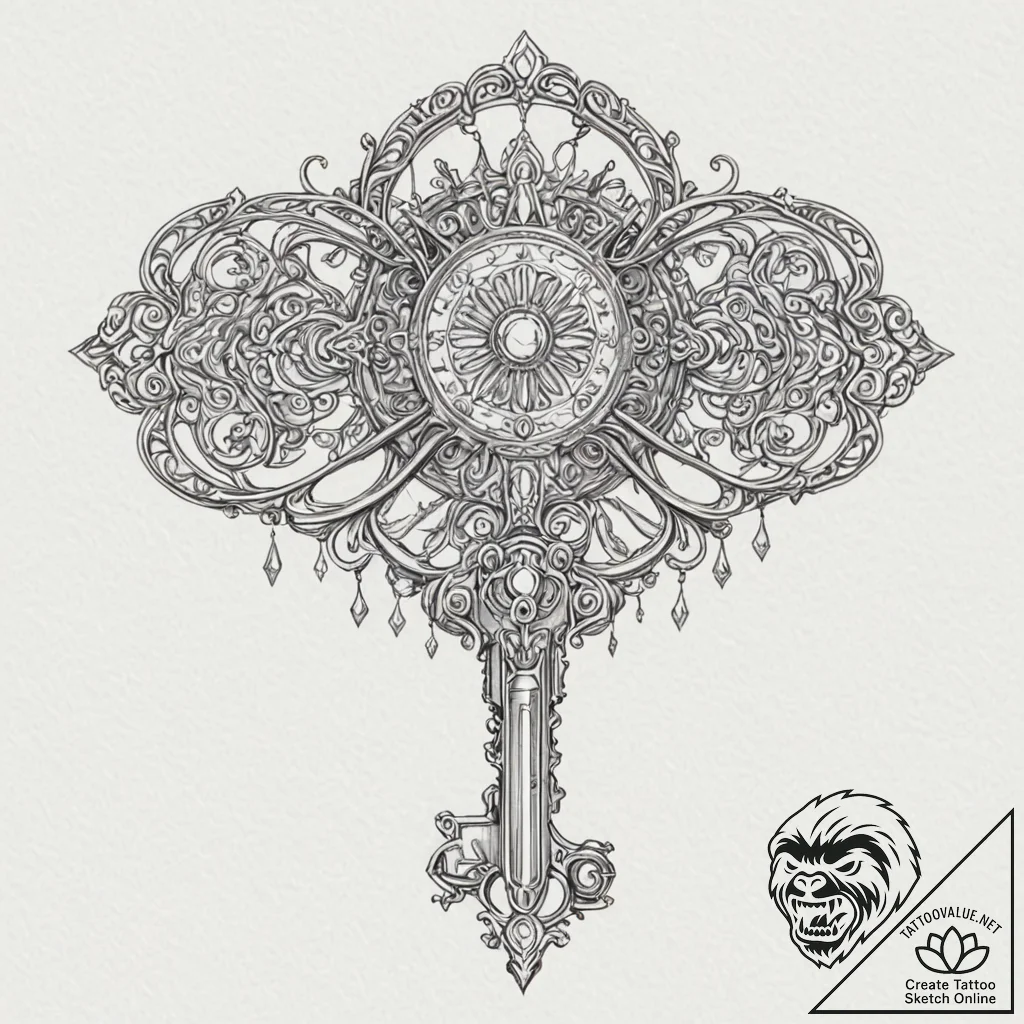 Tattoo sketch, key to the metaverse, a sleek,... - tattoo sketch (№1752357042_0, 12.07.2025 21:50) — tattoovalue.net