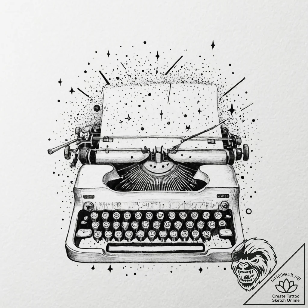 Tattoo sketch, keyboard of cosmic creation, a... - tattoo sketch (№1752357464_0, 12.07.2025 21:57) — tattoovalue.net