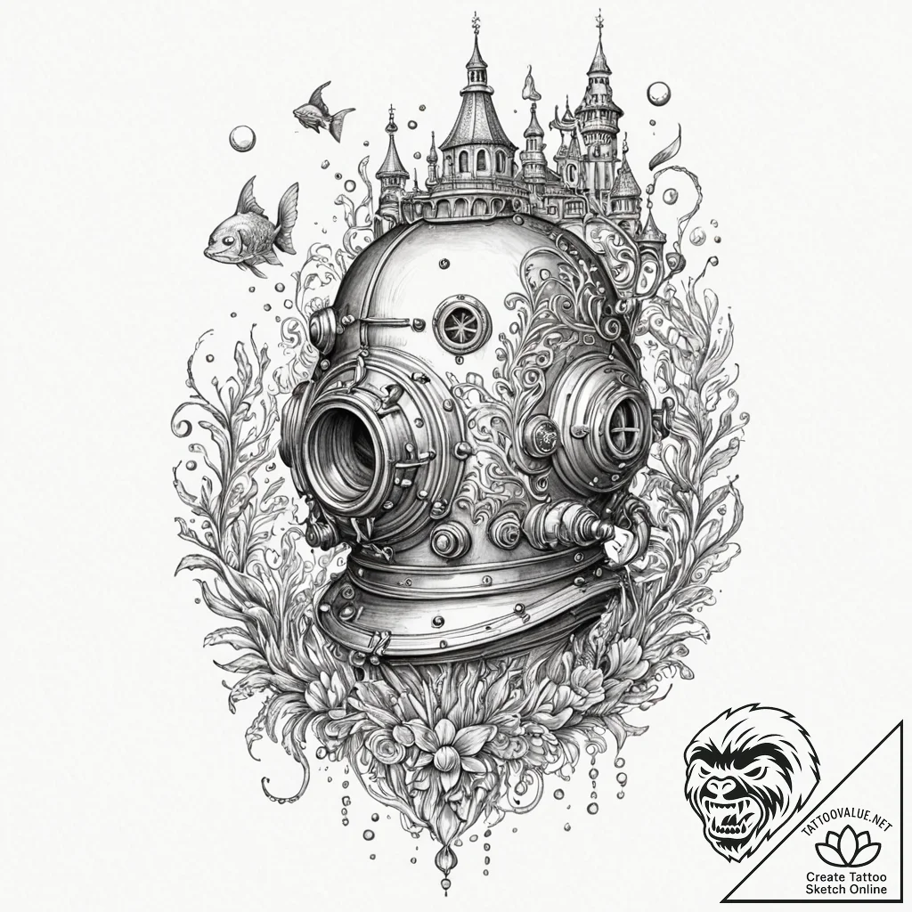 Tattoo sketch, dreaming deep sea diver, an ol... - tattoo sketch (№1752357803_0, 12.07.2025 22:03) — tattoovalue.net
