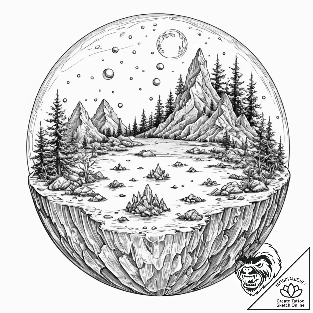 Tattoo sketch, glass orb of worlds, a perfect... - tattoo sketch (№1752358396_0, 12.07.2025 22:13) — tattoovalue.net