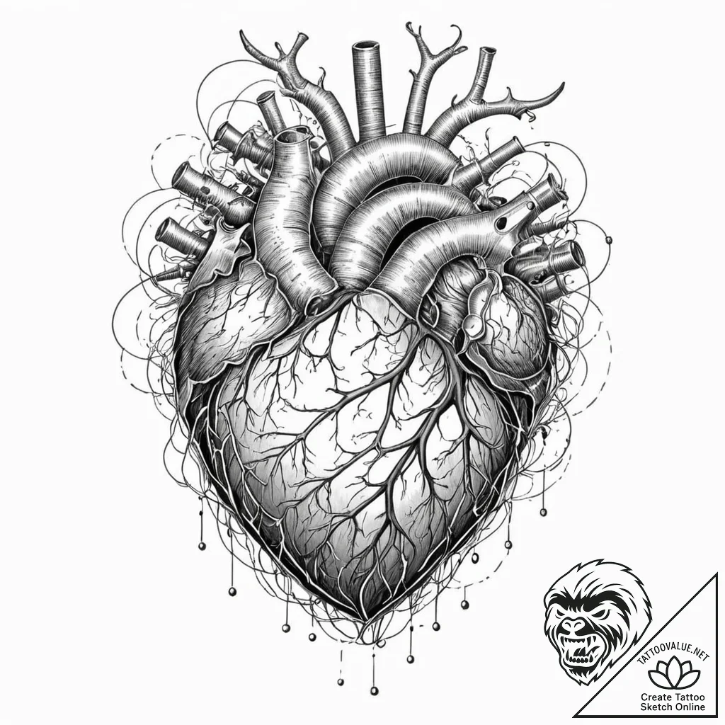 Tattoo sketch, quantum computing heart, a sty... - tattoo sketch (№1752359415_0, 12.07.2025 22:30) — tattoovalue.net