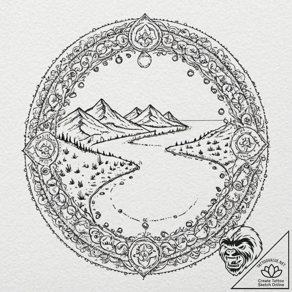 Tattoo sketch, financial flow rivers, a lands... - tattoo sketch (№1752359851_0, 12.07.2025 22:37) — tattoovalue.net