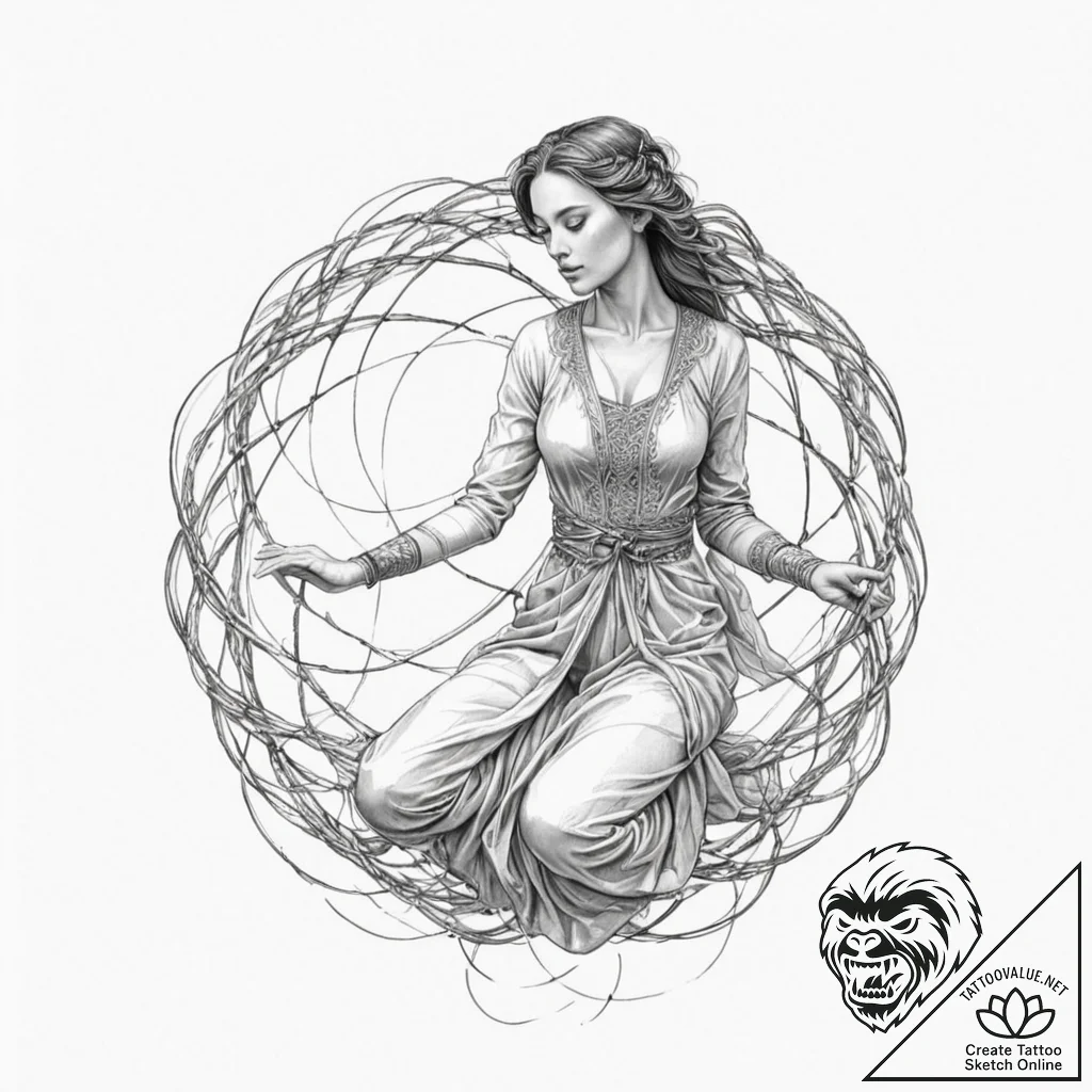 Tattoo sketch, space-time seamstress, a grace... - tattoo sketch (№1752360292_0, 12.07.2025 22:44) — tattoovalue.net