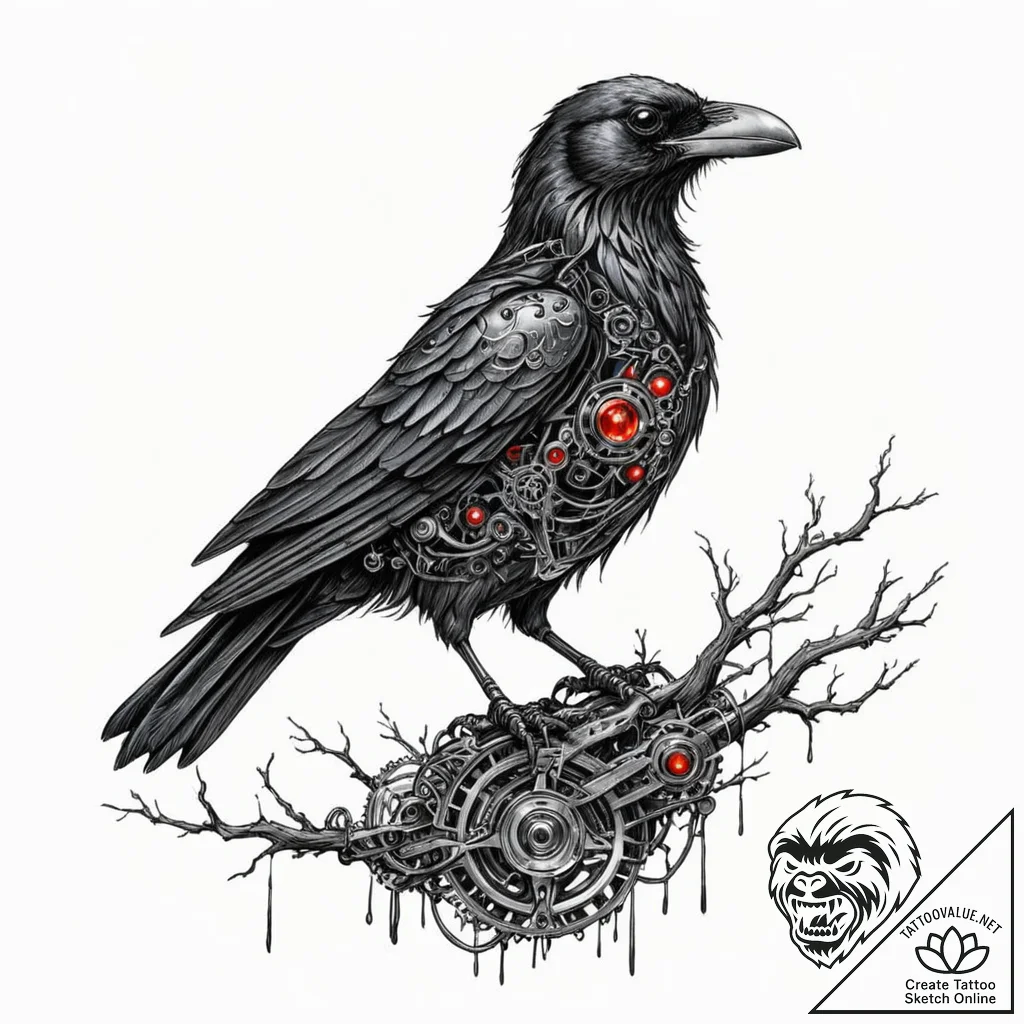 Tattoo sketch, robotic raven's roost, a majes... - tattoo sketch (№1752360553_0, 12.07.2025 22:49) — tattoovalue.net