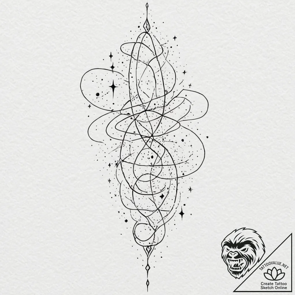 Tattoo sketch, needle and thread of fate (cos... - tattoo sketch (№1752360725_0, 12.07.2025 22:52) — tattoovalue.net