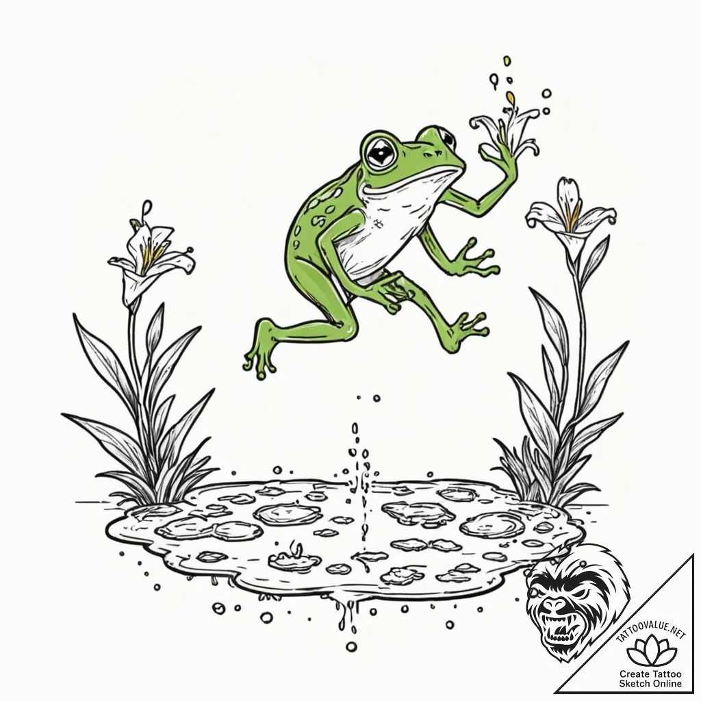 Tattoo sketch, quantum leap frog, a whimsical... - tattoo sketch (№1752361163_0, 12.07.2025 22:59) — tattoovalue.net