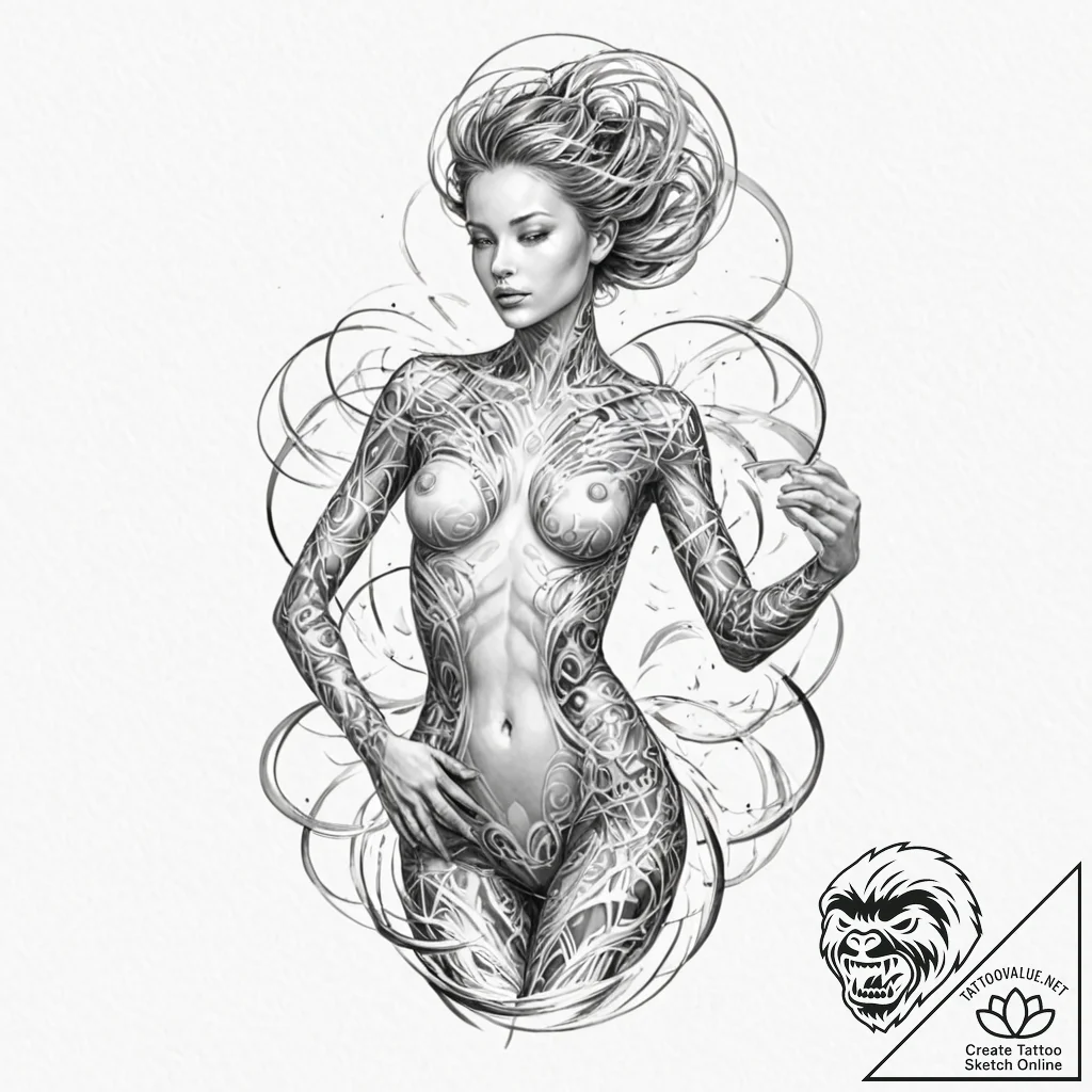 Tattoo sketch, human spirit, digital aura, a... - tattoo sketch (№1752361334_0, 12.07.2025 23:02) — tattoovalue.net