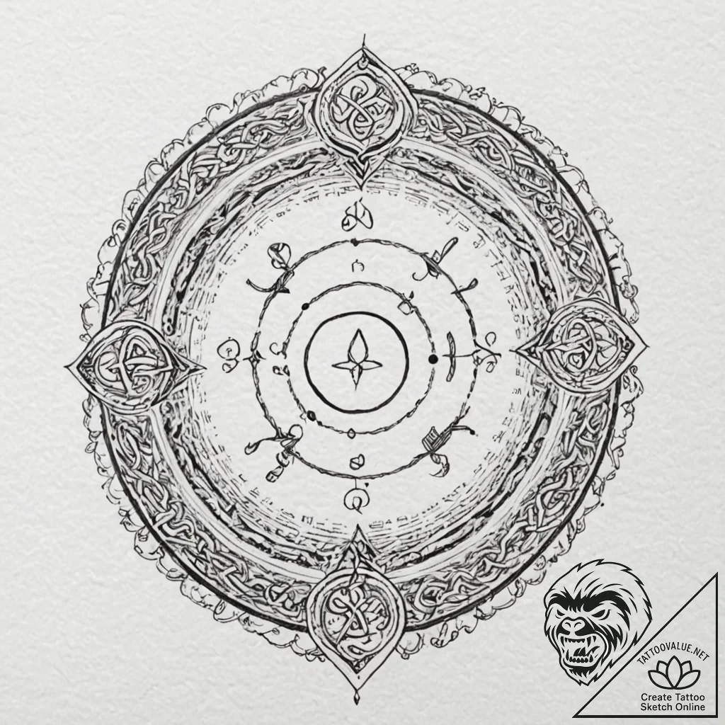 Tattoo sketch, runic portal on an old book, a... - tattoo sketch (№1752361506_0, 12.07.2025 23:05) — tattoovalue.net