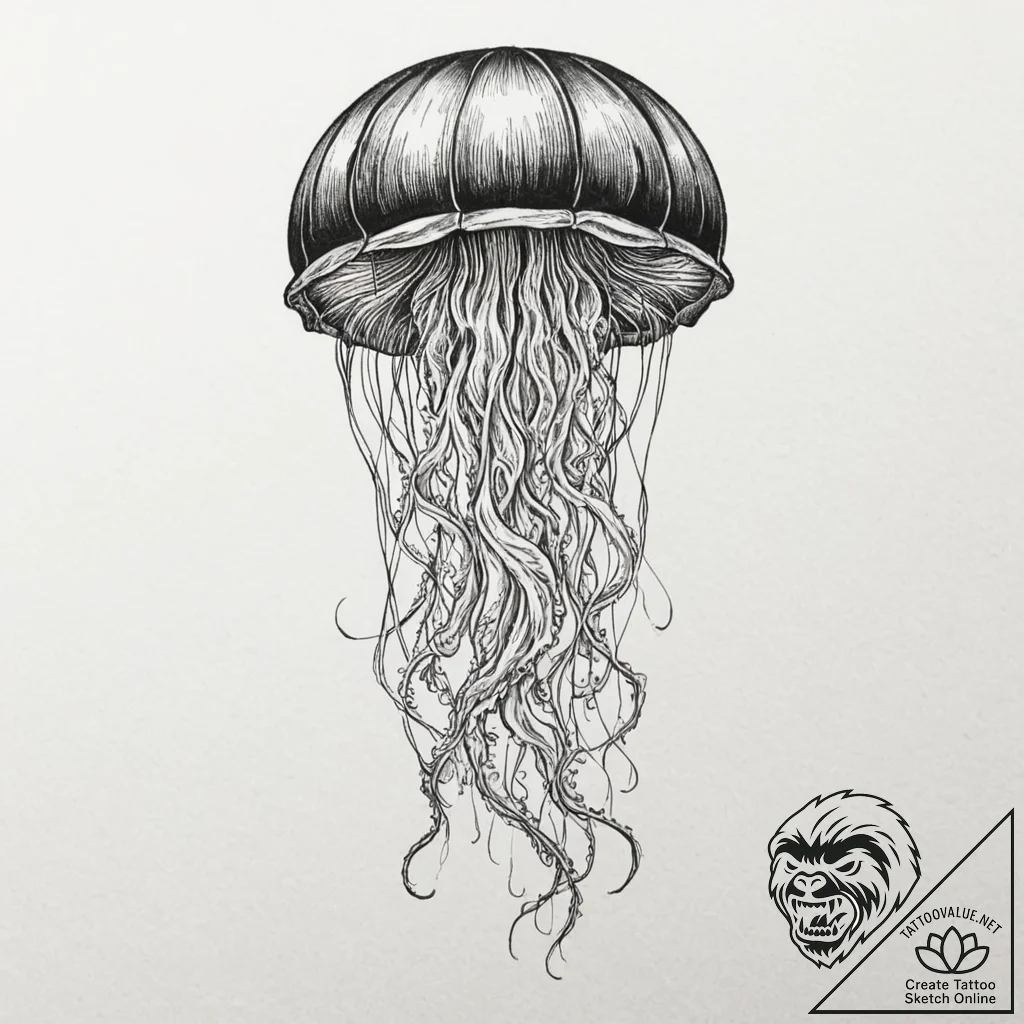 Tattoo sketch, jellyfish, lantern of depths,... - tattoo sketch (№1752362278_0, 12.07.2025 23:17) — tattoovalue.net