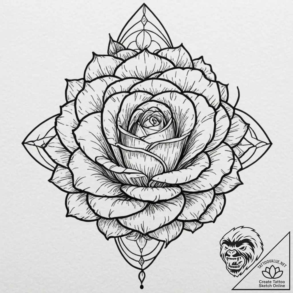 Tattoo sketch, radiant rose, thorny code, a b... - tattoo sketch (№1752362357_0, 12.07.2025 23:19) — tattoovalue.net