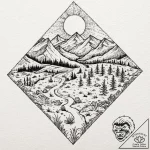 Tattoo sketch, quilted landscape of resilienc… – tattoo sketch (№1752362514_0, 12.07.2025 23:21) — tattoovalue.net