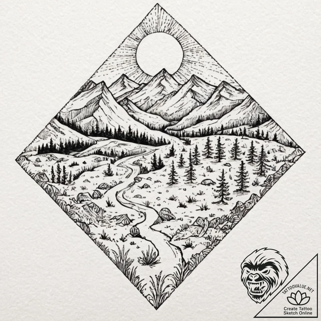 Tattoo sketch, quilted landscape of resilienc... - tattoo sketch (№1752362514_0, 12.07.2025 23:21) — tattoovalue.net