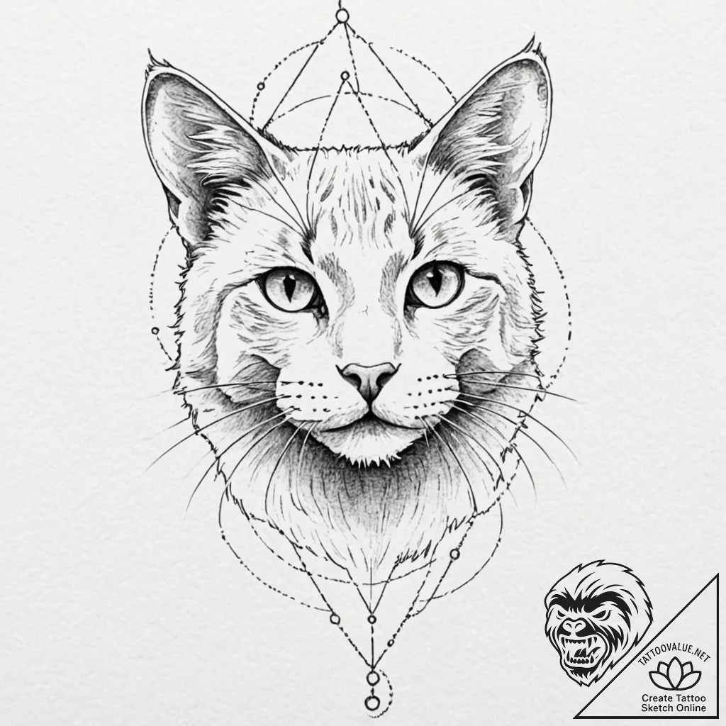 Tattoo sketch, cat with holographic fur: a sl... - tattoo sketch (№1752362909_0, 12.07.2025 23:28) — tattoovalue.net