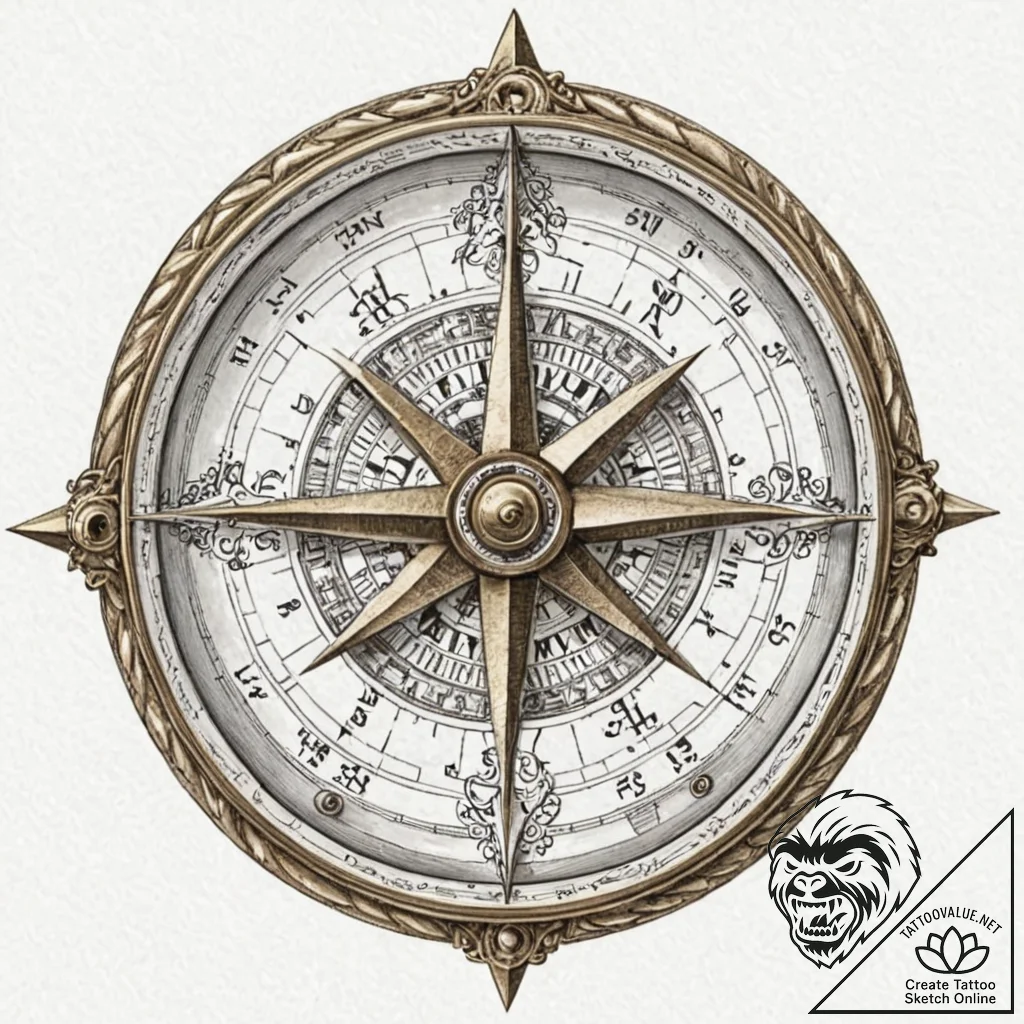 Tattoo sketch, clockwork compass: an antique... - tattoo sketch (№1752363495_0, 12.07.2025 23:38) — tattoovalue.net