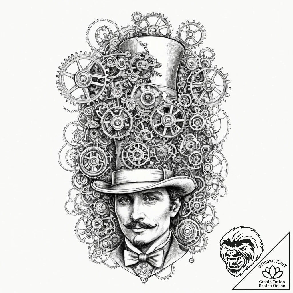 Tattoo sketch, mechanical magician's hat, a c... - tattoo sketch (№1752364089_0, 12.07.2025 23:48) — tattoovalue.net