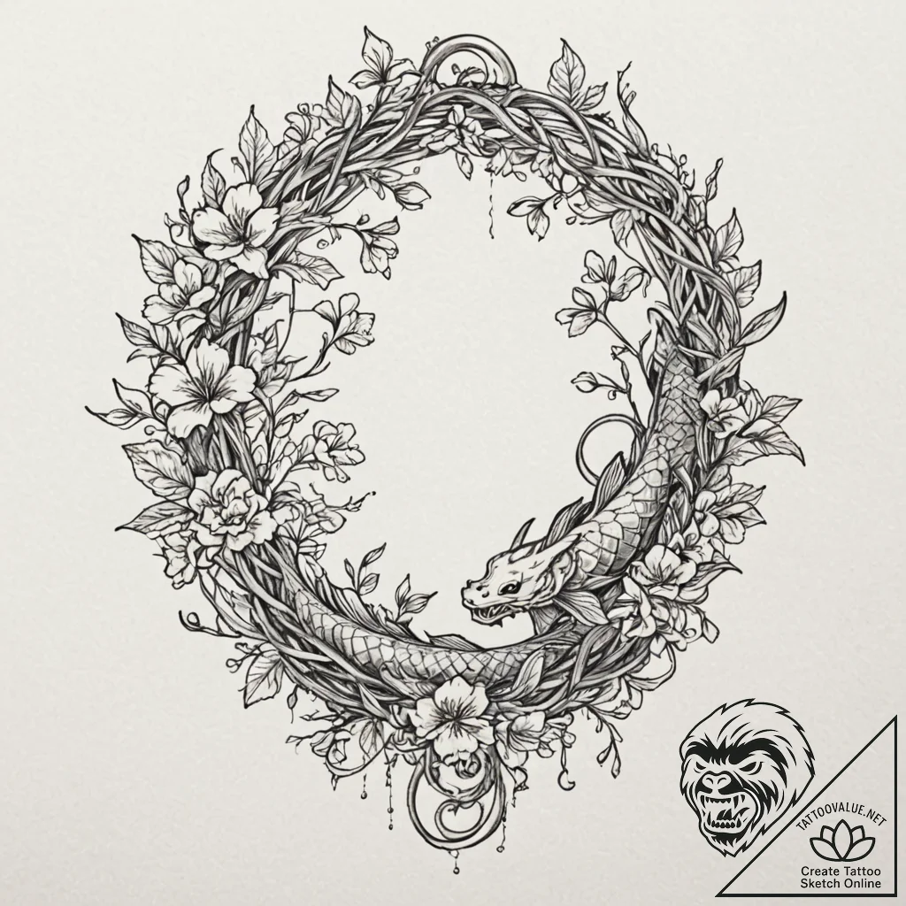 Tattoo sketch, trellis of tangled data, a gar... - tattoo sketch (№1752364173_0, 12.07.2025 23:49) — tattoovalue.net