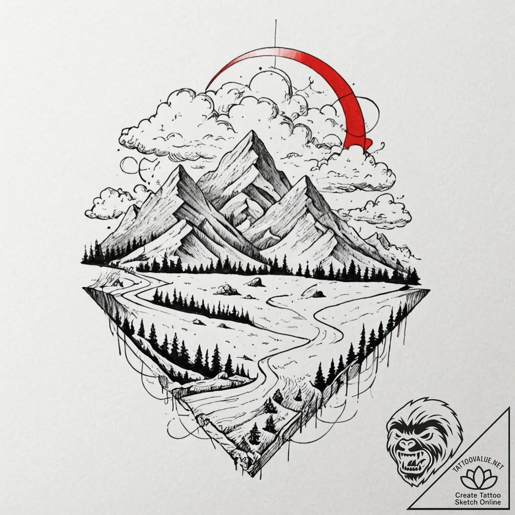 Tattoo sketch, cloud computing landscape: a s... - tattoo sketch (№1752364935_0, 13.07.2025 00:02) — tattoovalue.net