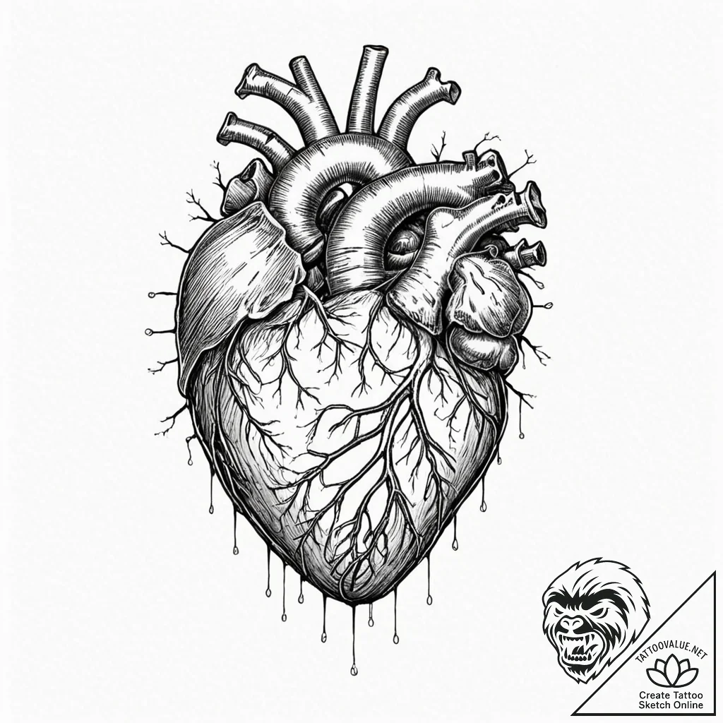 Tattoo sketch, human heart as a hyperlink, a... - tattoo sketch (№1752365105_0, 13.07.2025 00:05) — tattoovalue.net