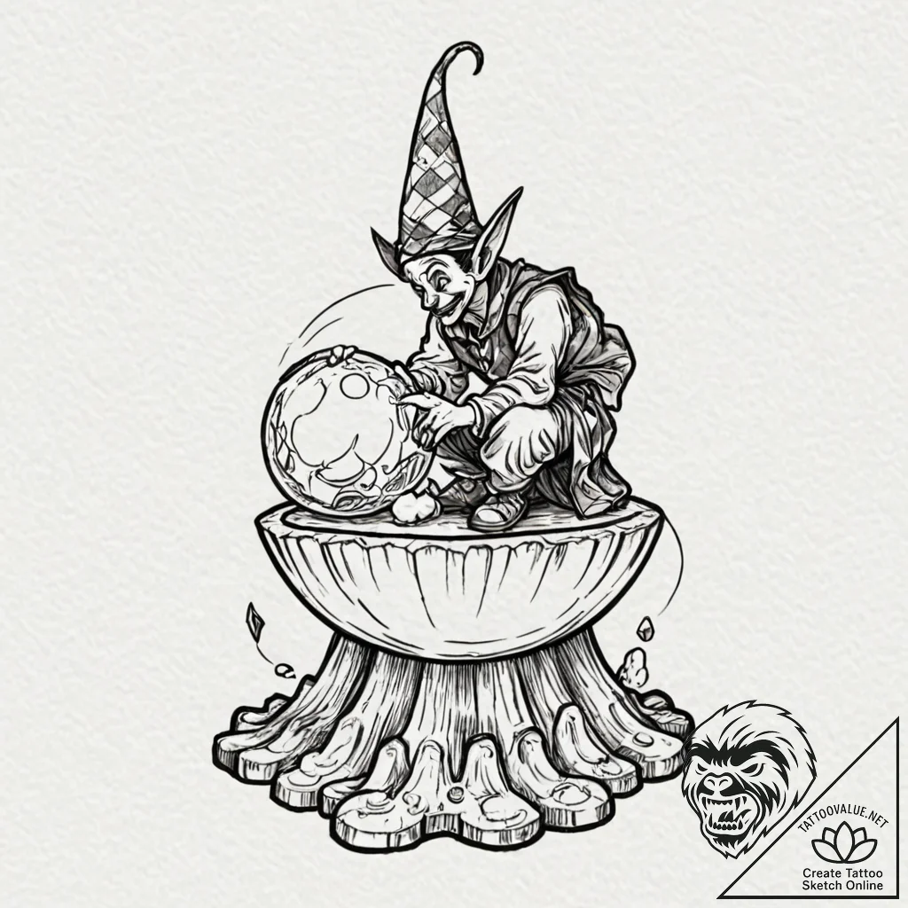 Tattoo sketch, jester's crystal ball, a jeste... - tattoo sketch (№1752365866_0, 13.07.2025 00:17) — tattoovalue.net