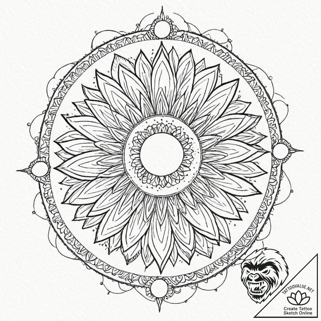 Tattoo sketch, yellow sun, data flares, a sty... - tattoo sketch (№1752365951_0, 13.07.2025 00:19) — tattoovalue.net