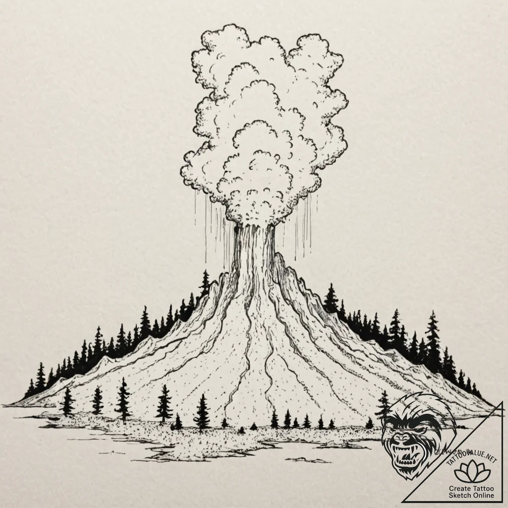 Tattoo sketch, yellowstone geyser, data steam... - tattoo sketch (№1752366035_0, 13.07.2025 00:20) — tattoovalue.net