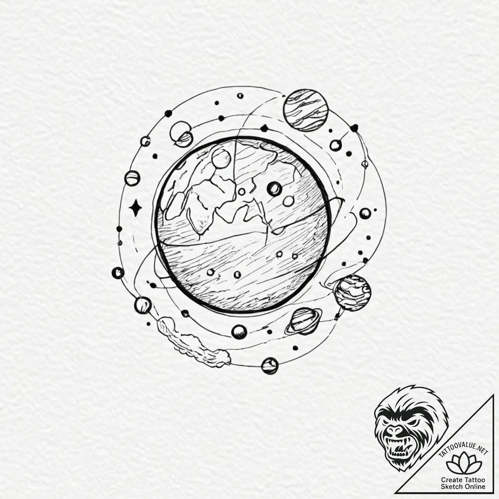 Tattoo sketch, desktop planet, a small, perfe... - tattoo sketch (№1752366203_0, 13.07.2025 00:23) — tattoovalue.net