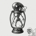 Tattoo sketch, xenomorphic lantern, guiding l… – tattoo sketch (№1752366623_0, 13.07.2025 00:30) — tattoovalue.net