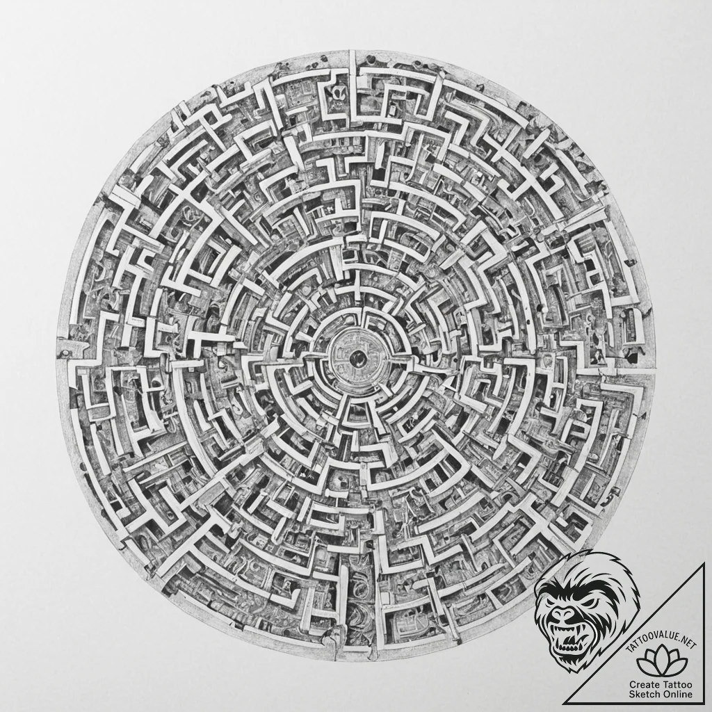 Tattoo sketch, endless mirror maze, a complex... - tattoo sketch (№1752366792_0, 13.07.2025 00:33) — tattoovalue.net