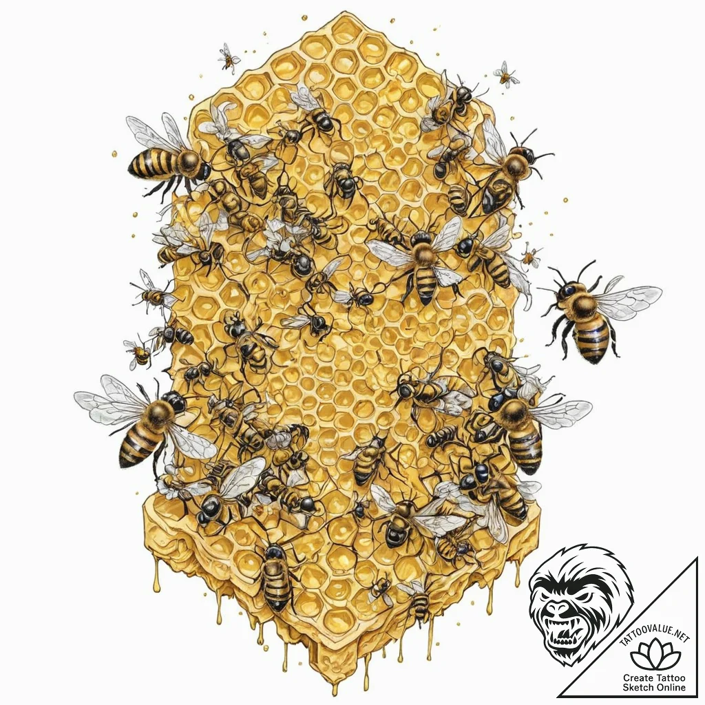 Tattoo sketch, hyper-efficient beehive, a cro... - tattoo sketch (№1752367045_0, 13.07.2025 00:37) — tattoovalue.net