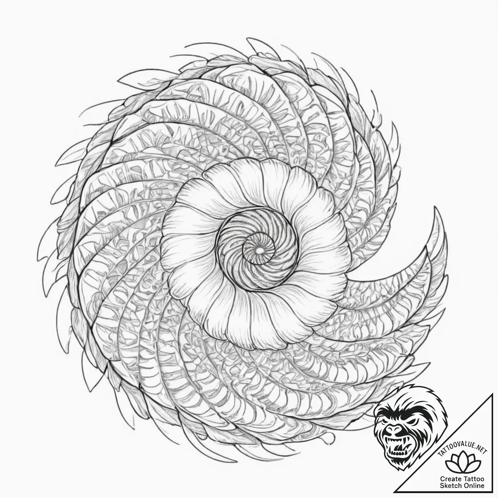 Tattoo sketch, musical nautilus shell, a naut... - tattoo sketch (№1752367128_0, 13.07.2025 00:38) — tattoovalue.net
