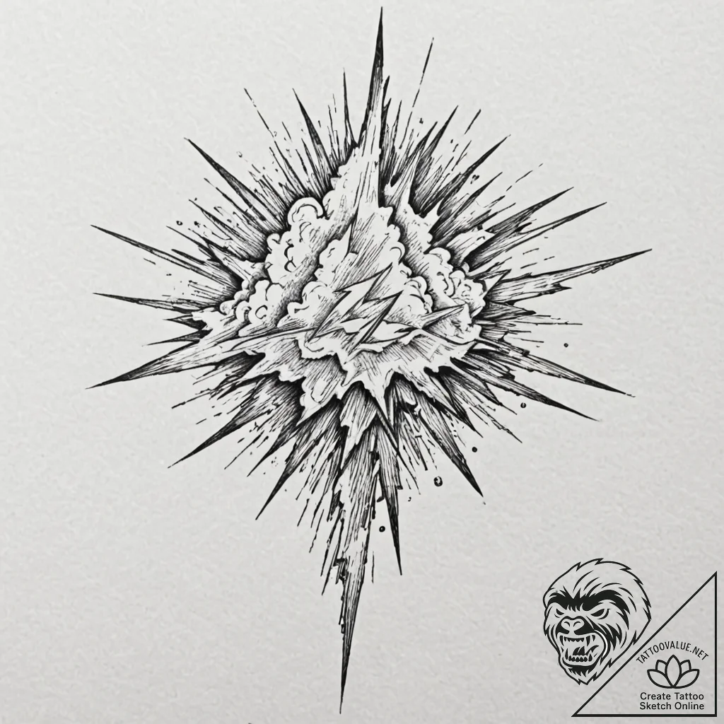 Tattoo sketch, electrifying cloud burst, a st... - tattoo sketch (№1752367465_0, 13.07.2025 00:44) — tattoovalue.net