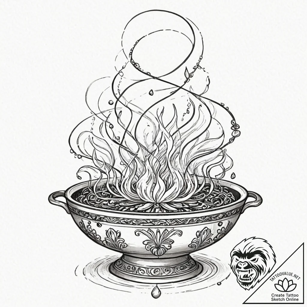 Tattoo sketch, offering bowl, data incense, a... - tattoo sketch (№1752367717_0, 13.07.2025 00:48) — tattoovalue.net