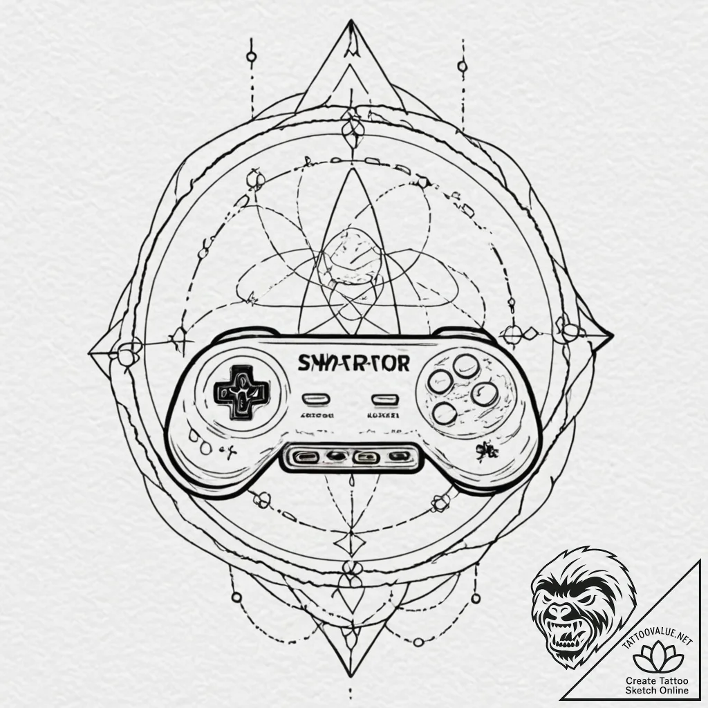 Tattoo sketch, retro console, cosmic cartridg... - tattoo sketch (№1752367801_0, 13.07.2025 00:50) — tattoovalue.net
