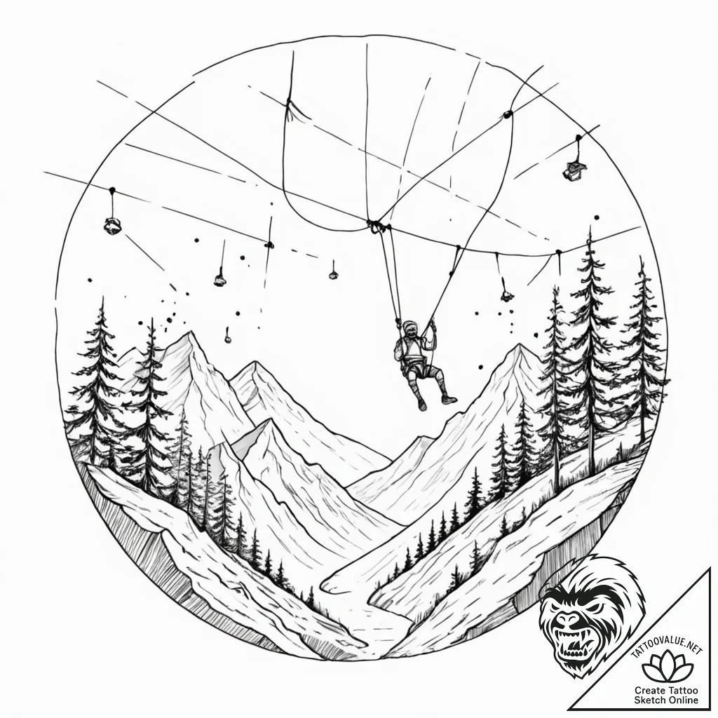 Tattoo sketch, zipline through the metaverse,... - tattoo sketch (№1752368804_0, 13.07.2025 01:06) — tattoovalue.net