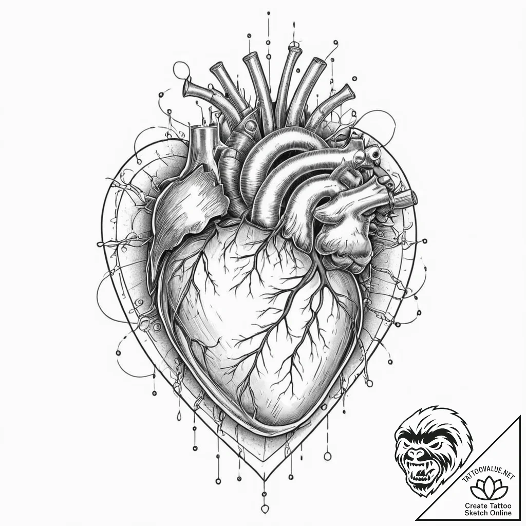 Tattoo sketch, holographic heartbeat, a shimm... - tattoo sketch (№1752368974_0, 13.07.2025 01:09) — tattoovalue.net