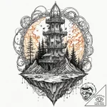 Tattoo sketch, outpost on the edge of reality… – tattoo sketch (№1752369310_0, 13.07.2025 01:15) — tattoovalue.net