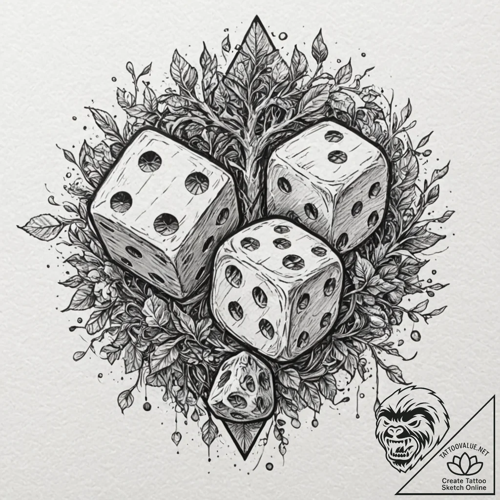 Tattoo sketch, dice of destiny, a pair of tra... - tattoo sketch (№1752369481_0, 13.07.2025 01:18) — tattoovalue.net