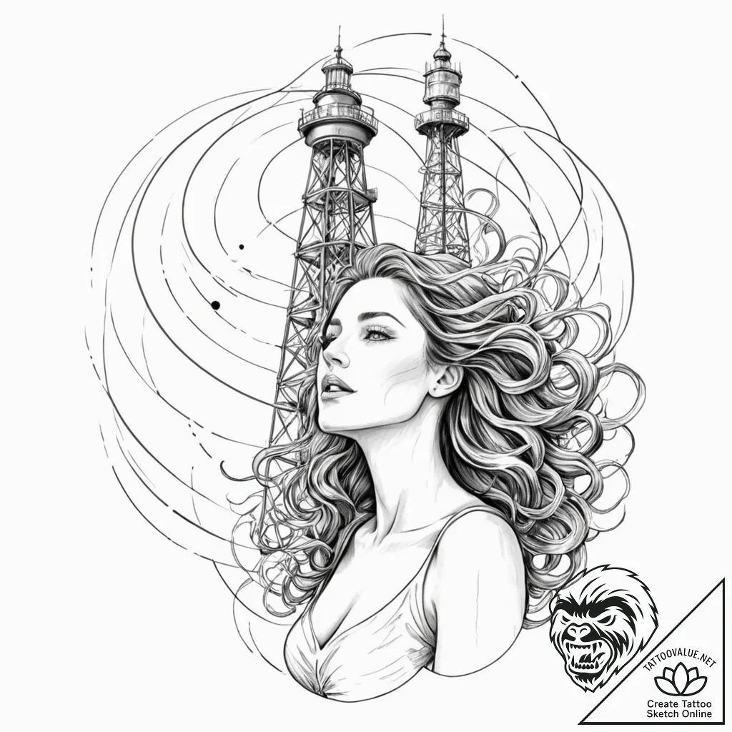 Tattoo sketch, singing siren of the signal to... - tattoo sketch (№1752369574_0, 13.07.2025 01:19) — tattoovalue.net