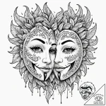Tattoo sketch, dual personality mask, a singl… – tattoo sketch (№1752370185_0, 13.07.2025 01:29) — tattoovalue.net