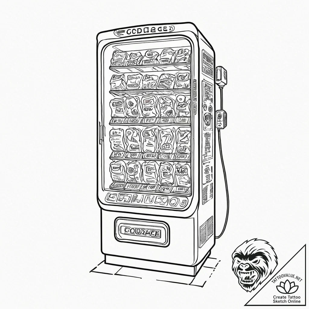 Tattoo sketch, vending machine of virtues, a... - tattoo sketch (№1752371104_0, 13.07.2025 01:45) — tattoovalue.net