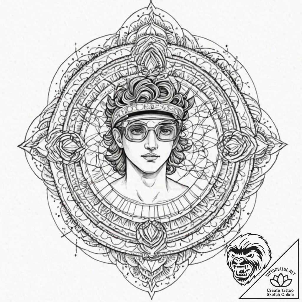 Tattoo sketch, apollo, the greek god, wearing... - tattoo sketch (№1752371522_0, 13.07.2025 01:52) — tattoovalue.net