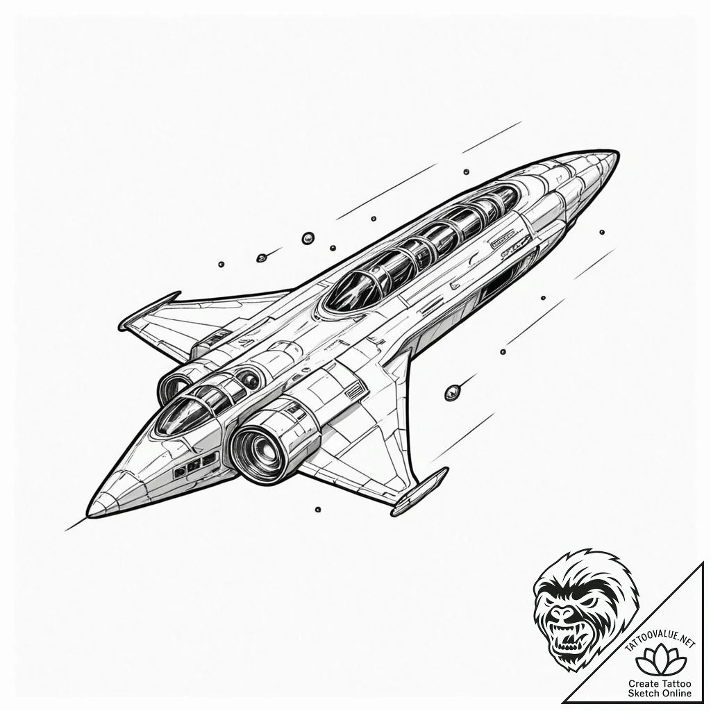 Tattoo sketch, quasar-powered spaceship, a sl... - tattoo sketch (№1752372033_0, 13.07.2025 02:00) — tattoovalue.net