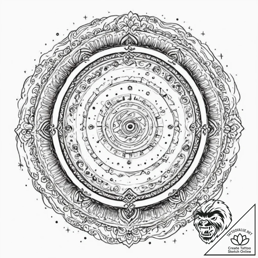 Tattoo sketch, tribal drum, cosmic beat, a tr... - tattoo sketch (№1752372543_0, 13.07.2025 02:09) — tattoovalue.net